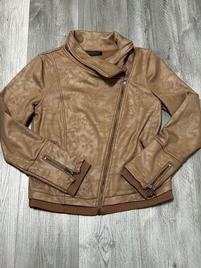 Dance and Marvel Tan Faux Leather Asymmetrical moto  Zip Jacket/ Size L